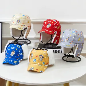 Kinder Winter Trapperhoed Astronaut Beer Ruimte Print Winddicht Warm Oorwarmers Muts Met Fleece Voering Voor Jongens Meisjes