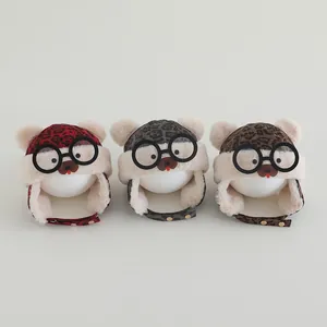 Kids Baby Winter Trapper Hat Leopard Print Warm Faux Fur Earflap Cap Decorative Glasses Pom Pom Bear Face For Boys Girls