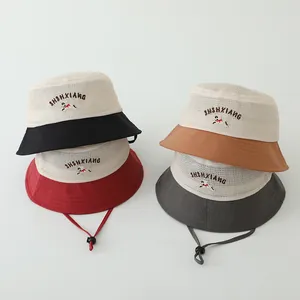 Kids Mesh Fisherman Hat Breathable Sun Hat Boys Girls Toddler Summer Beach Cap Chin Strap Cartoon Puppy Embroidery