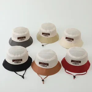 Toddler mesh bucket hat with New York embroidery in six colors and windproof cord