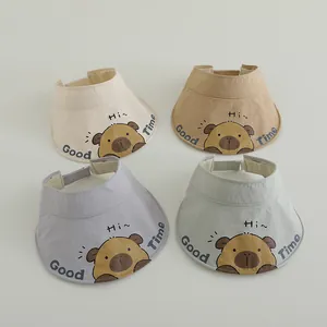 Children's Summer Quick Dry Sun Visor Wide Brim Hat With Cute Cartoon Animal Print Breathable Sun Protection Visor For Kids