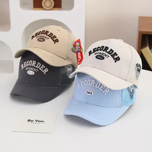 Kids Mesh Baseball Cap Breathable Trucker Hat Letter Embroidery Cotton Sun Protection Outdoor Peaked Cap For Boys Girls