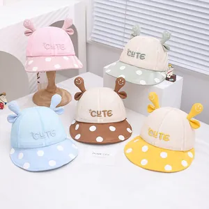 Cute baby sun hats with mesh breathability and polka dot brims in five assorted colors