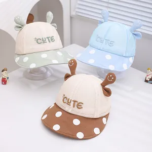 Kids Mesh Sun Hat Cartoon Antenna Smiley Face Polka Dot Bucket Hat Cotton Blend Breathable Summer Hat For Toddler