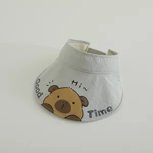 Detail of light green quick-dry sun hat with cute cartoon animal print and sweatband
