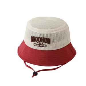 Toddler mesh bucket hat with New York embroidery and adjustable red chin strap
