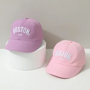 Kids quick-dry baseball caps with BOSTON embroidery in pink and purple colors