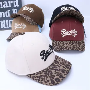 Kids baseball cap featuring leopard print brim and Beooty embroidery in five colors