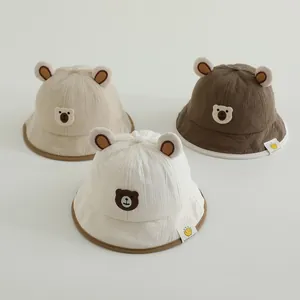 Cute Toddler Baby Bucket Hat With 3D Bear Ears Sun Protection Cotton Blend Outdoor Sun Hat For Boys Girls