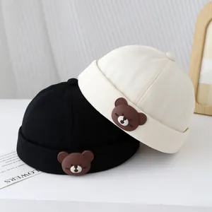 Bonnets docker pour bébés avec ours mignon, noir et beige, chapeaux d'automne en coton