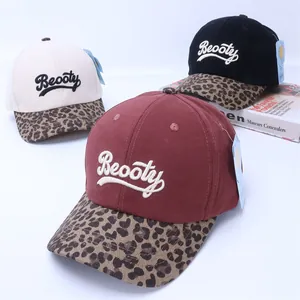 Kids Leopard Print Brim Baseball Cap Cotton Blend Letter Embroidery Beooty Hip Hop Sun Protection Hat For Boys Girls