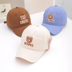 Kids Cotton Blend Baseball Cap With 3D Cartoon Bear Patch KIMI Letters Adjustable Sun Protection Hat For Boys Girls