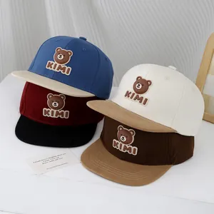 Kids Baseball Cap Cotton Blend 3D Cartoon Bear Patchwork Hip Hop Flat Brim Hat For Boys Girls Sun Protection KIMI