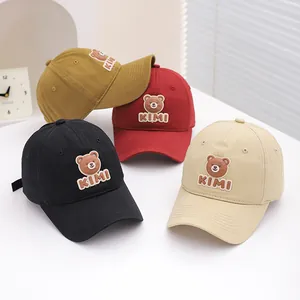 Kids baseball caps with cartoon bear and KIMI embroidery in four stylish colors