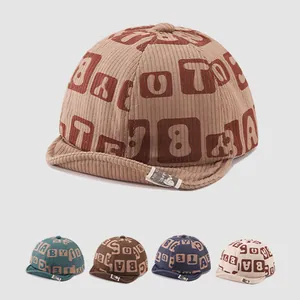 Berretto da Baseball in Velluto a Coste per Neonati con Tesa Morbida Stampa Lettere Retro Regolabile Cappello per Autunno Inverno
