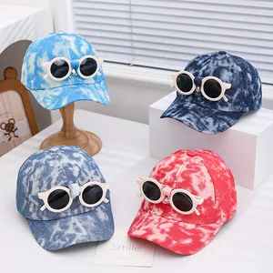 Kids tie-dye baseball cap featuring unique built-in sunglasses for ages 2-6 years old