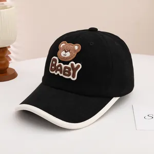 Kids black baseball cap with 3D BABY embroidery and cute brown bear cartoon patch