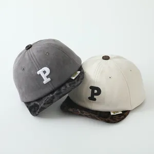 Retro kids baseball cap with leopard print brim and P letter embroidery patch