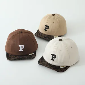 Kids Suede Baseball Cap Leopard Print Soft Brim Letter P Embroidery Autumn Winter Warm Toddler Peaked Hat For Boys Girls