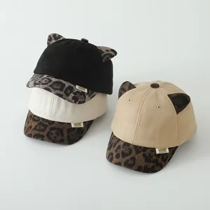 Kids Leopard Print Cat Ears Baseball Cap Suede Fabric Warm Autumn Winter Sun Hat For Toddler Boys Girls Outdoor Fashion