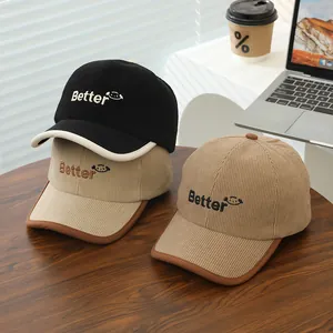 Kids Corduroy Baseball Cap Better Letter Embroidery Warm Thickened Peak Cap Contrast Binding Outdoor Sun Hat For Boys Girls