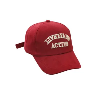Classic red kids baseball cap with white Lively and Active embroidery on front