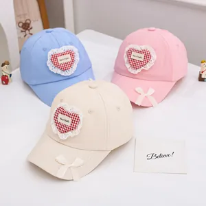 Casquette de Baseball Enfant Douce Coeur Dentelle Nœud Mélange de Coton Respirant Réglable Mode Décontracté Protection Solaire
