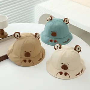 Detailed embroidery of Capybara faces and 3D ears on three soft cotton baby sun hats