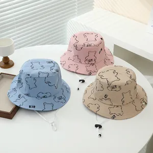 Sombreros de sol para bebés con ositos en azul, rosa y beige con correa ajustable