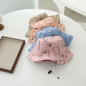 Sombrero de sol de algodón para bebé con oso de dibujos animados y correa ajustable