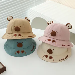Capybara Cartoon Baby Bucket Hat Cute Animal Ear Cotton Blend Sun Protection Fisherman Cap For Toddler Kids Summer Outing