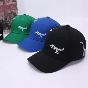 Cotton dinosaur skeleton embroidered baseball caps for kids in green, blue and black