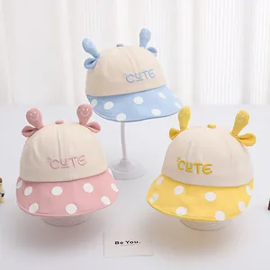 Cappello da Sole per Bambini in Misto Cotone Cappello da Pescatore a Tesa Larga con Pois Orecchie 3D Ricamo Estate Outdoor Spiaggia Accessorio