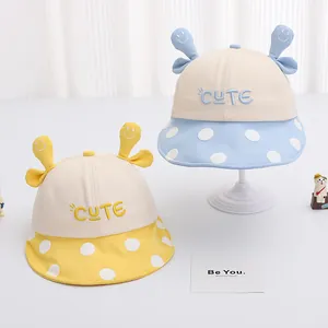 Cappello da sole giapponese per neonati con orecchie graziose e motivo a pois per bambini