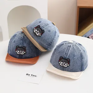 Kids denim baseball cap with cartoon embroidery for toddlers ages 1 to 3 years