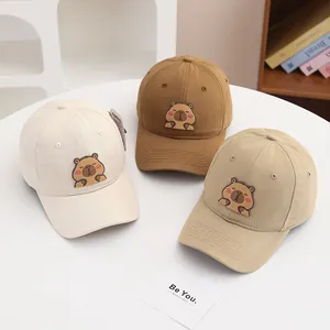 Lot de 3 casquettes Capybara pour enfants en sergé de coton crème marron et kaki