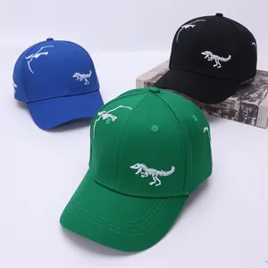 Kids Dinosaur Skeleton Embroidery Baseball Cap Adjustable Cotton Sun Protection Hat For Boys Girls Outdoor Fashion Snapback