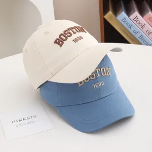 Kids vintage BOSTON 1630 cotton baseball cap in beige and light blue colors