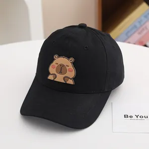 Casquette de baseball noire pour enfants avec écusson capybara et tissu en coton doux