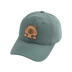 Casquette de baseball enfant bleu-gris avec écusson capybara mignon en coton