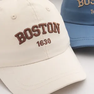 Close-up of Boston 1630 3D embroidery on cotton canvas baby baseball cap