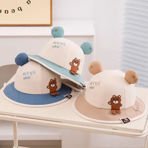 Cute cotton baby sun hat with NICE bear embroidery and 3D ears in multiple colors