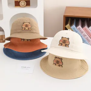 Kids Cartoon Capybara Patch Bucket Hat Cotton Polyester Blend Sun Protection Sunshade Outdoor Fishing Hat For Boys Girls