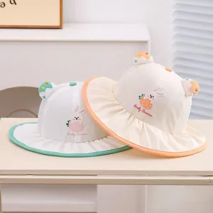 Cute quick-dry sun hat for toddler girls with rabbit embroidery and large wave brim