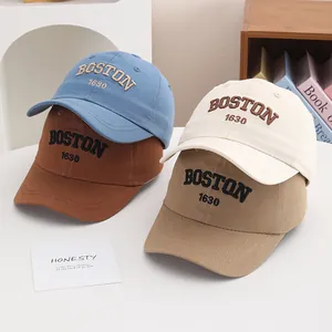 Kids Retro Boston 1630 Letter Embroidered Baseball Cap Cotton Blend Adjustable Sun Shade Hat For Toddler Boys Girls