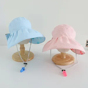 Sonnenhüte für Mädchen aus Bubble-Stoff mit breiter Krempe und rosa Schleifen-Detail