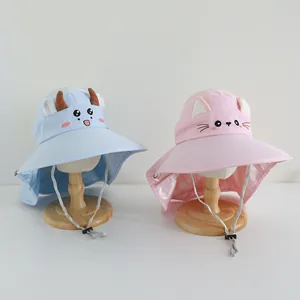 Kids cartoon sun hat with wide brim and long neck flap for full protection in summer