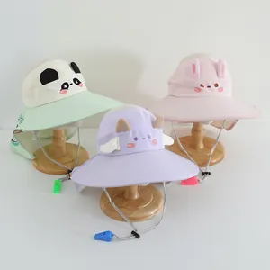 Chapeau de Soleil Enfant Avec Protège-Nuque Dessin Animé Animal Large Bord Protection Solaire Été Avec Sifflet Corde Coupe-Vent