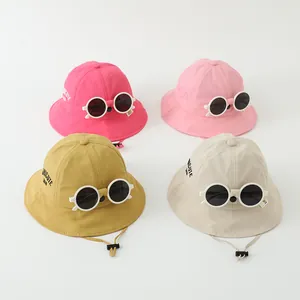 Sombrero de Pescador de Algodón para Niños Con Gafas de Sol Desmontables Sombrero Creativo Con Barbijo Ajustable