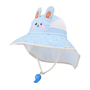 Cappello parasole azzurro per bambini con orecchie da coniglio e tesa larga